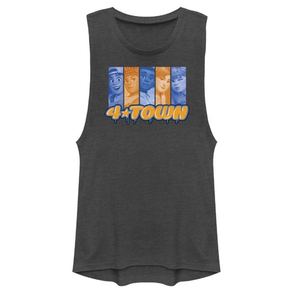Junior's Turning Red 4*Town Paint Drip Panels Festival Muscle Graphic Tee Charcoal Large
