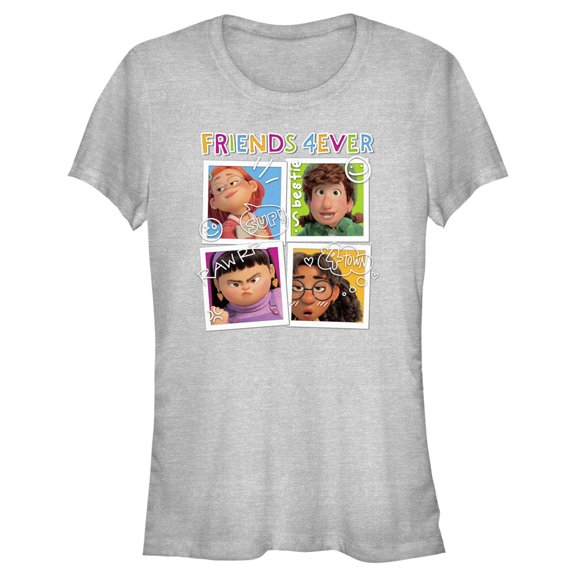 Junior's Turning Red Friends 4Eva Polaroids Graphic Tee Athletic Heather Medium