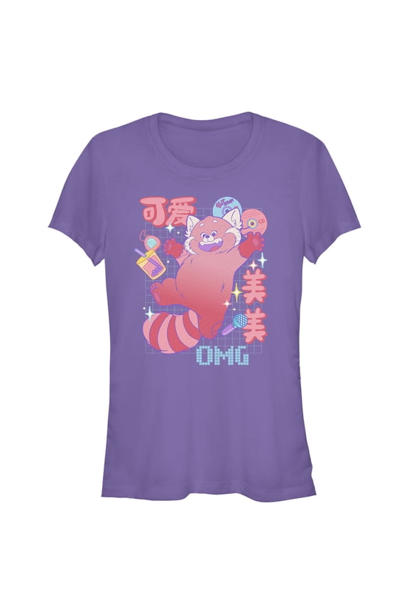 Junior's Turning Red Kanji Red Panda Graphic Tee Purple 2X Large