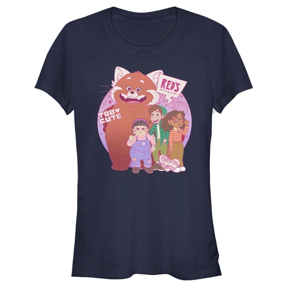 Junior's Turning Red Too Cute Group Pose Graphic Tee Navy Blue Small