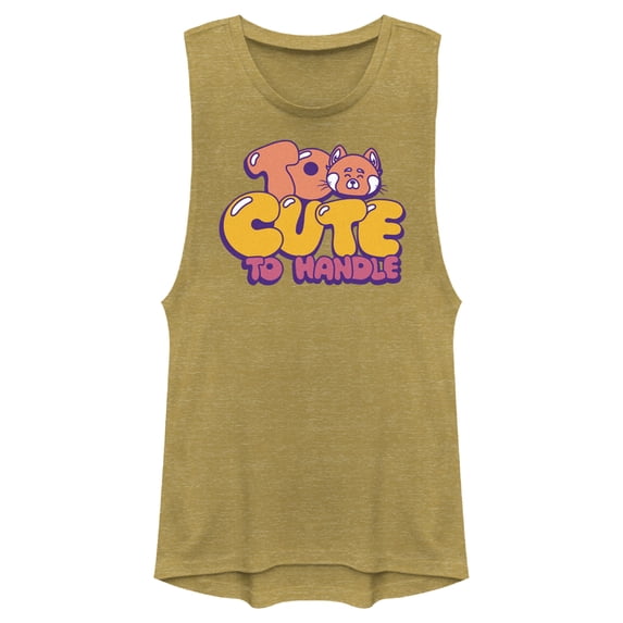 Junior's Turning Red Too Cute To Handle Festival Muscle Graphic Tee Gold Heather 2X Large