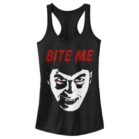 Junior's Universal Monsters Bite Me Portrait  Racerback Tank Top Black Small