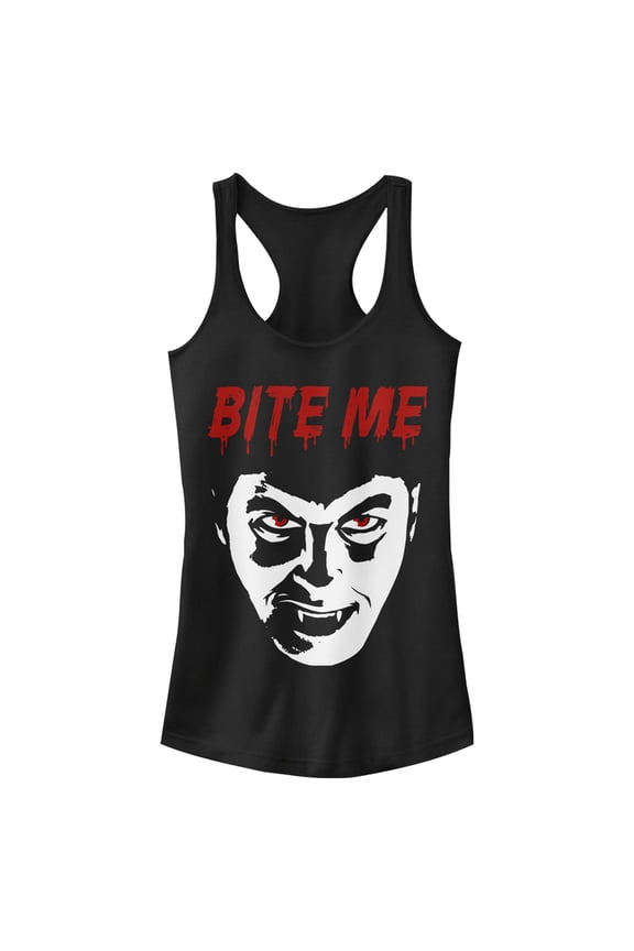 Junior's Universal Monsters Bite Me Portrait Racerback Tank Top Black X Small