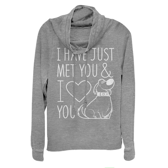 Junior's Up Dug Just Met You Love You Cowl Neck Sweatshirt Gray Heather X Large