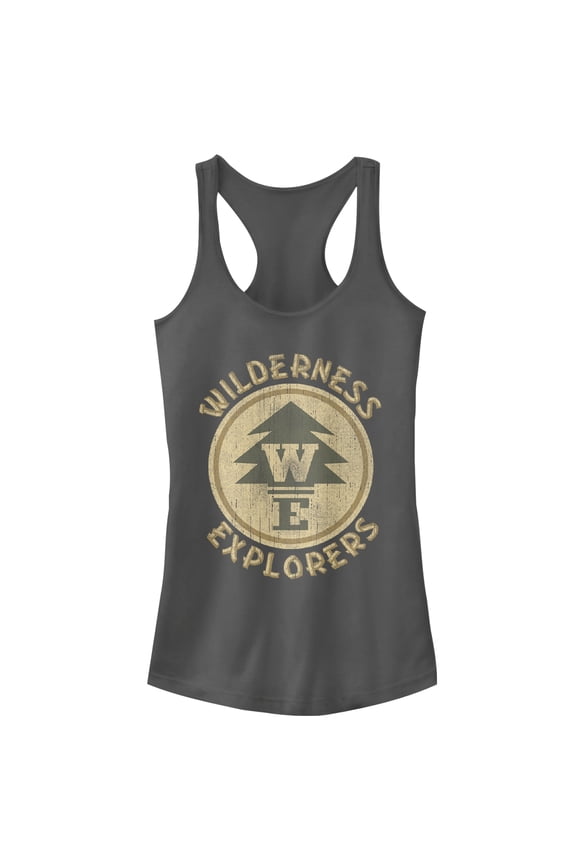 Junior's Up Wilderness Explorer Badge Racerback Tank Top Charcoal Large