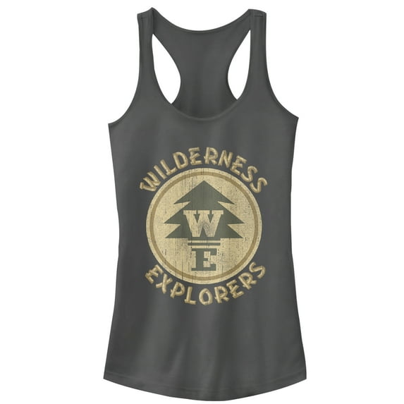 Junior's Up Wilderness Explorer Badge Racerback Tank Top Charcoal X Large