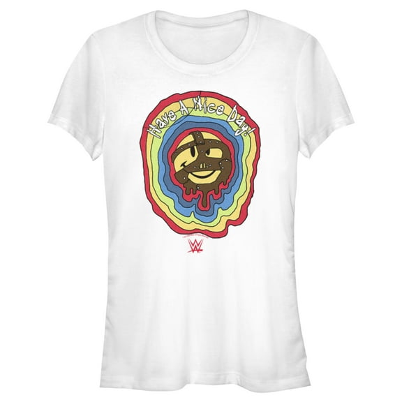 Junior's WWE Mankind Have a Nice Day Rainbow Logo Graphic Tee White Large