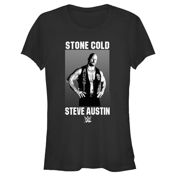 Junior's WWE Stone Cold Steve Austin Black and White Photo  Graphic Tee Black Medium