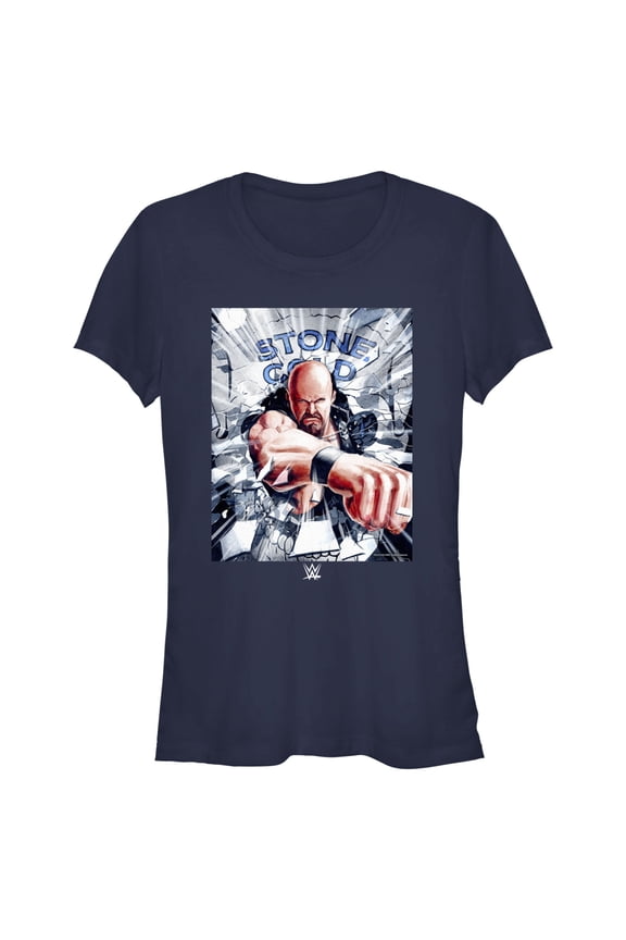 Junior's WWE Stone Cold Steve Austin Poster  Graphic Tee Navy Blue Medium