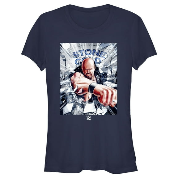 Junior's WWE Stone Cold Steve Austin Poster  Graphic Tee Navy Blue Small