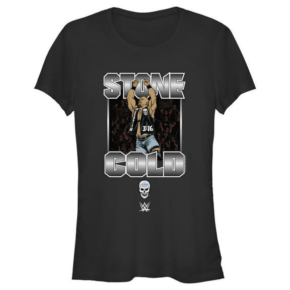 Junior's WWE Stone Cold Steve Austin Silver Logo  Graphic Tee Black 2X Large