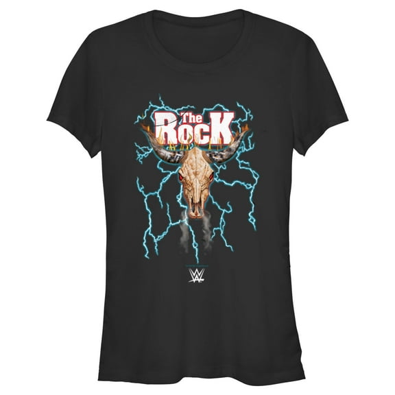 Junior's WWE The Rock Electric Bull Logo  Graphic Tee Black Medium