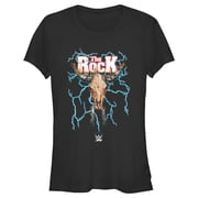 Juniors WWE The Rock Electric Bull Logo Graphic Tee Black Medium
