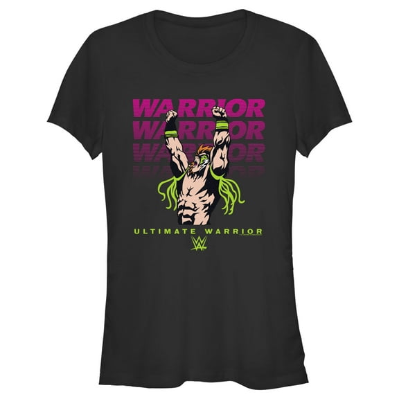 Junior's WWE Ultimate Warrior Pink and Green  Graphic Tee Black Small