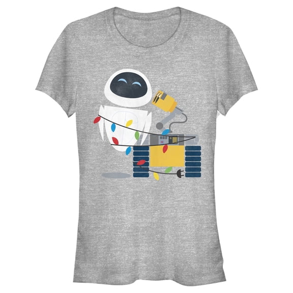 Junior's Wall-E Christmas Light Robots Graphic Tee Athletic Heather Small