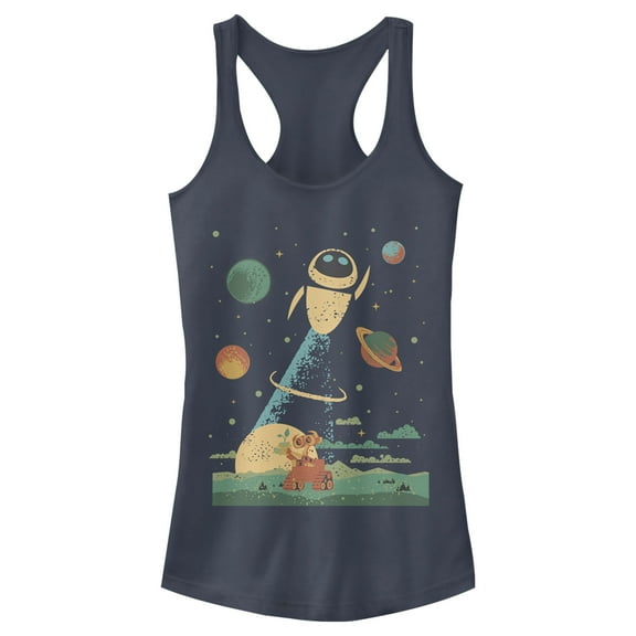 Junior's Wall-E Wall-E & EVE in Space  Racerback Tank Top Indigo Medium