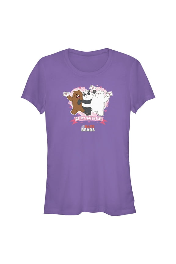 Junior's We Bare Bears Be My Valentine  Graphic Tee Purple Medium