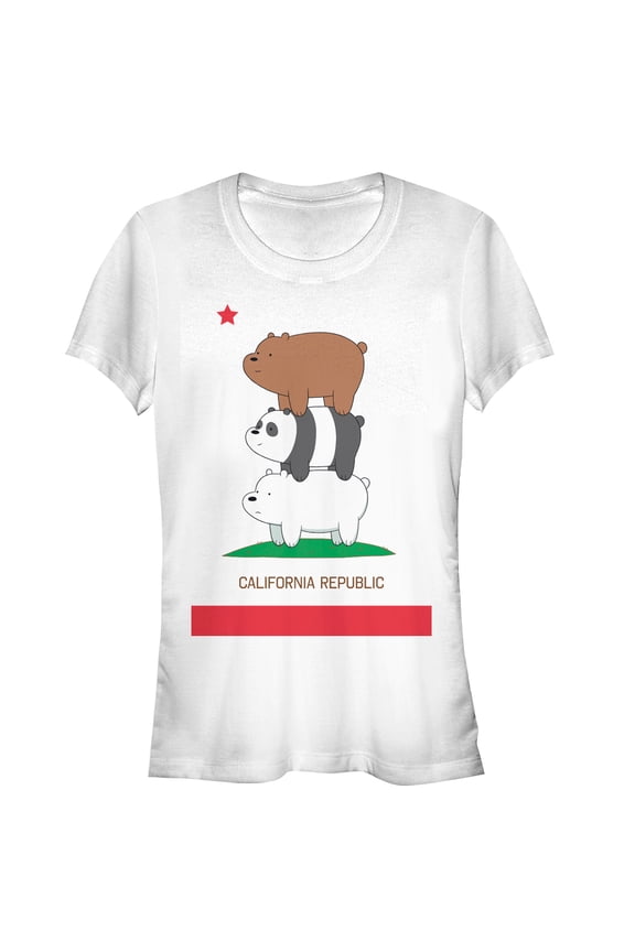 Junior's We Bare Bears California Republic Bear Stack  Graphic Tee White Medium