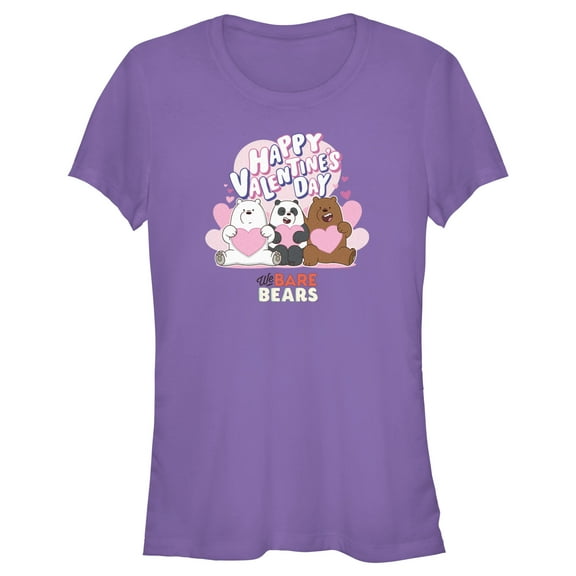 Junior's We Bare Bears Happy Valentine's Day Hearts Graphic Tee Purple Medium