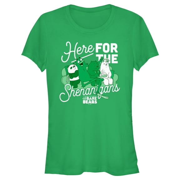 Junior's We Bare Bears Here for Shenanigans  Graphic Tee Kelly Green Medium