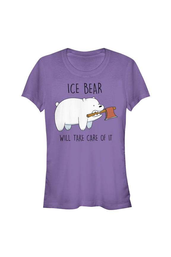 Junior's We Bare Bears Ice Bear Will Take Care of It  Graphic Tee Purple Medium