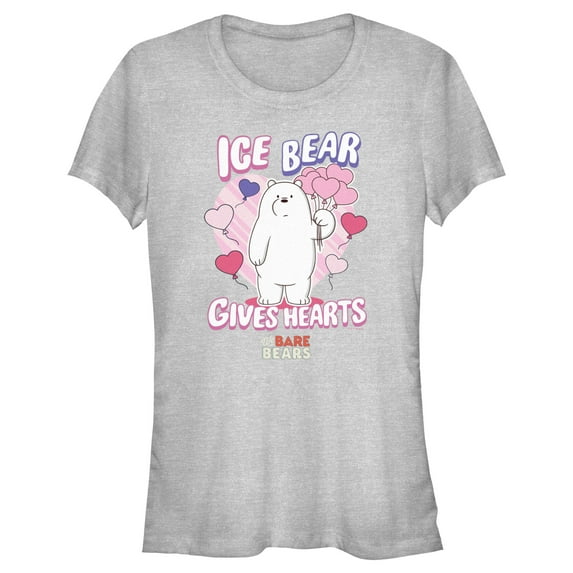 Junior's We Bare Bears Valentine's Day Ice Bear Gives Hearts Graphic Tee Athletic Heather Large