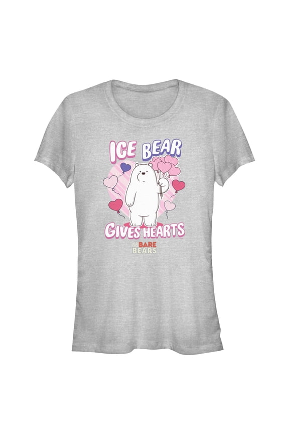 Junior's We Bare Bears Valentine's Day Ice Bear Gives Hearts  Graphic Tee Athletic Heather Medium