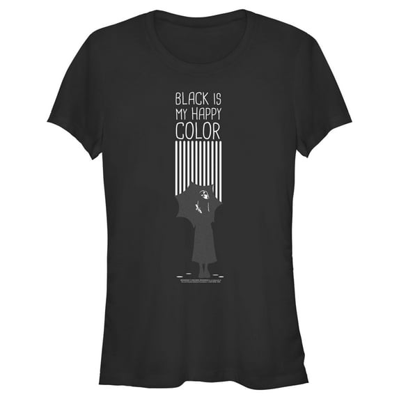 Junior's Wednesday Black Is My Happy Color Silhouette  Graphic Tee Black Medium