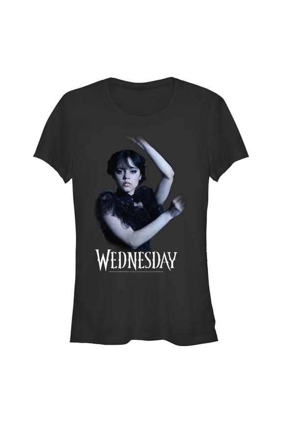 Junior's Wednesday Classic Dance Scene Logo Graphic Tee Black Large