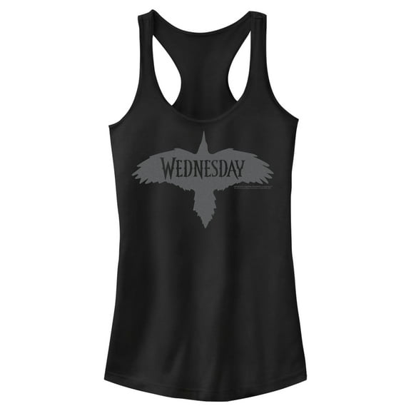 Junior's Wednesday Raven Logo  Racerback Tank Top Black Medium