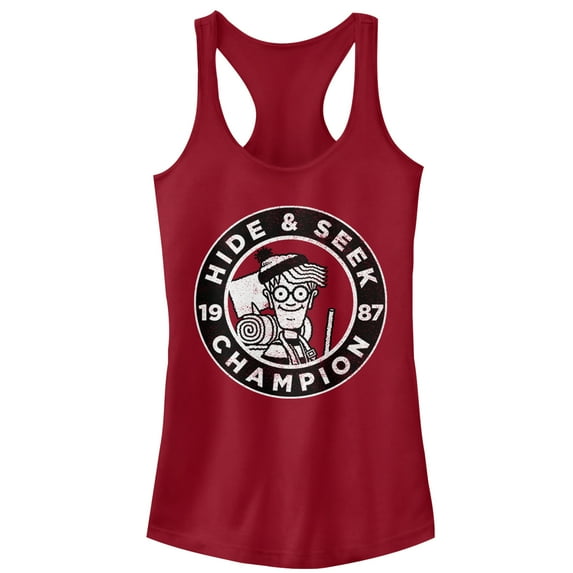 Junior's Where's Waldo Hide and Seek Champion Racerback Tank Top Scarlet Large