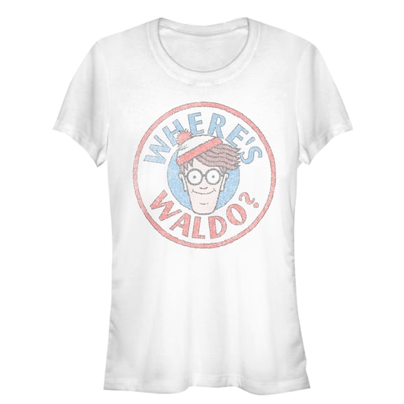 Junior's Where's Waldo Retro Character Circle  Graphic Tee White Large