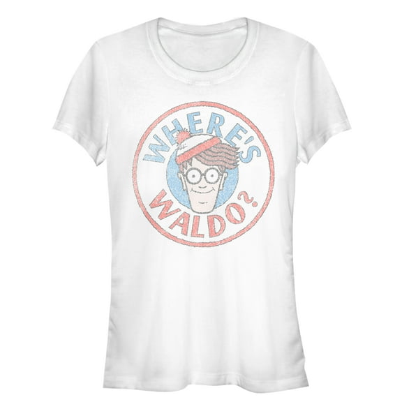 Junior's Where's Waldo Retro Character Circle  Graphic Tee White Medium
