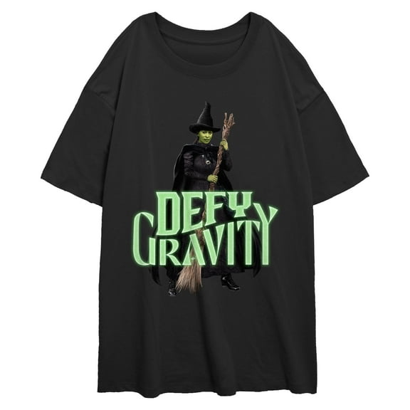 Junior's Wicked Elphaba Defy Gravity Quote  Graphic T-Shirt