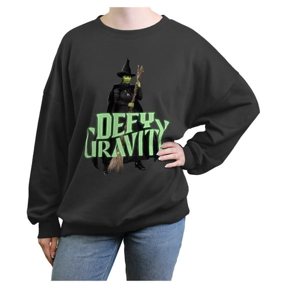 Junior's Wicked Elphaba Defy Gravity Quote  Sweatshirt