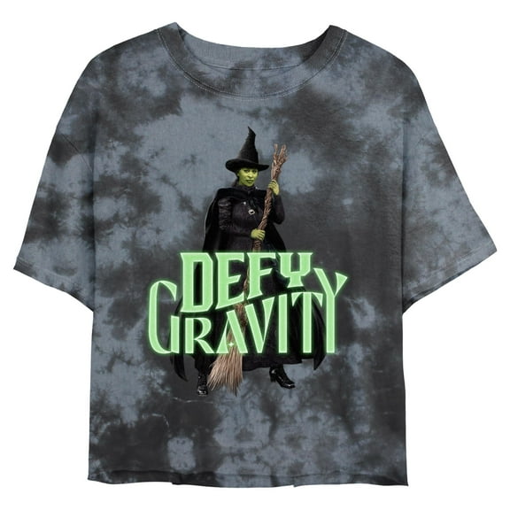 Junior's Wicked Elphaba Defy Gravity Text Graphic Crop T-Shirt