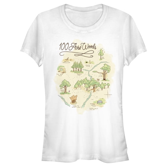 Junior's Winnie the Pooh 100 Acre Woods Map Graphic Tee White Large