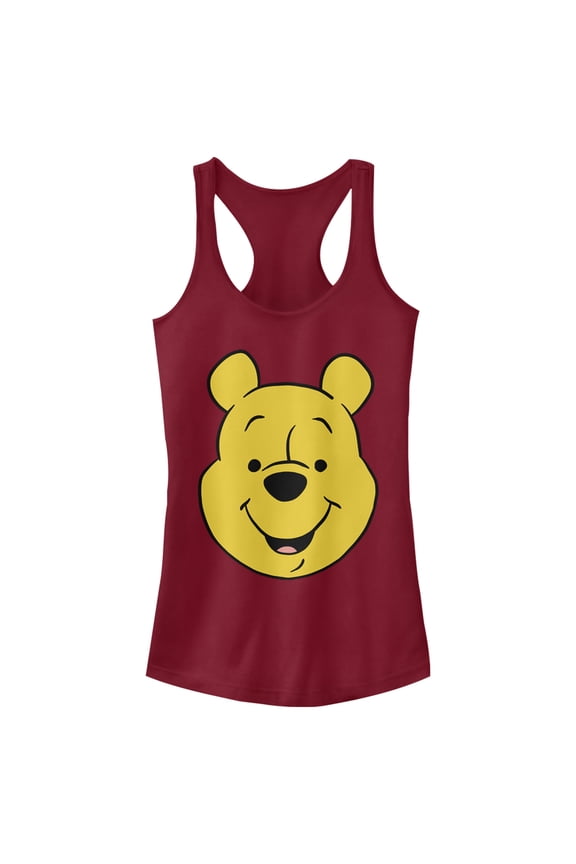 Junior's Winnie the Pooh Bear Big Face Racerback Tank Top Scarlet X Large