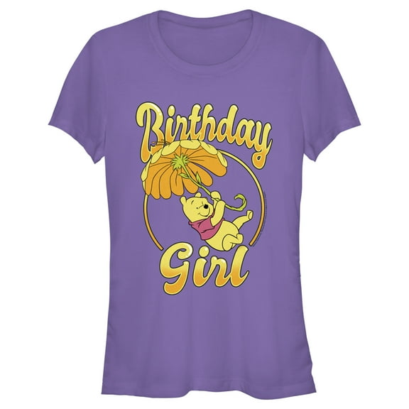 Junior's Winnie the Pooh Birthday Girl Bear Graphic Tee Purple Medium
