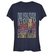 Juniors Winnie the Pooh Distressed Did You Ever Stop to Think Quote Graphic Tee Navy Blue Large