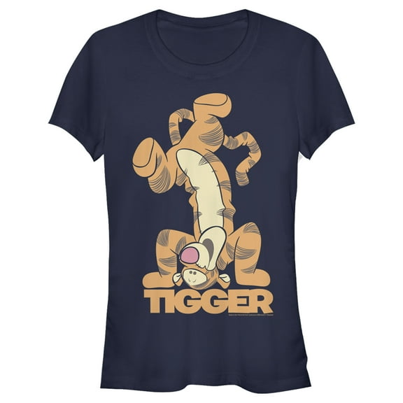 Junior's Winnie the Pooh Handstand Tigger Graphic Tee Navy Blue X Large
