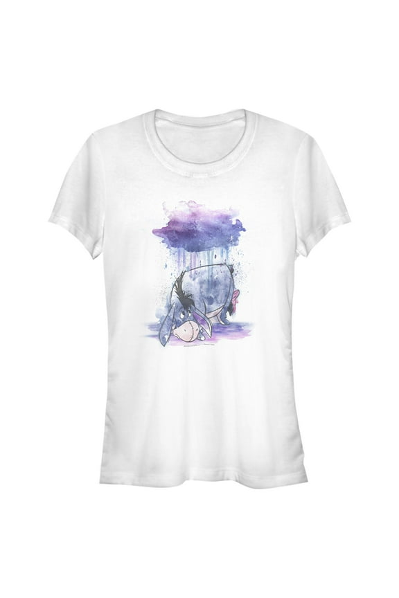 Junior's Winnie the Pooh Rainy Watercolor Eeyore Graphic Tee White Small
