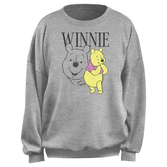 Junior's Winnie the Pooh Retro Poses Portrait Sweatshirt Heather Gray Medium