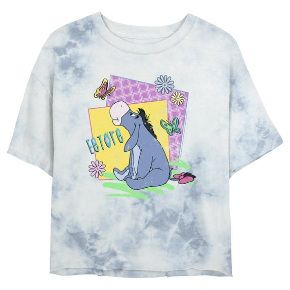 Junior's Winnie the Pooh Retro Spring Eeyore Crop Graphic Tee White/Blue 2X Large