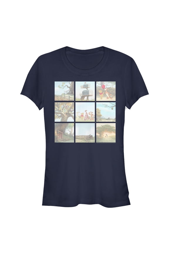 Junior's Winnie the Pooh Scene Panels Graphic Tee Navy Blue Large