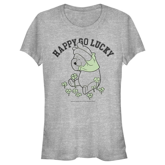 Junior's Winnie the Pooh St. Patrick's Day Happy Go Lucky Graphic Tee Athletic Heather Medium