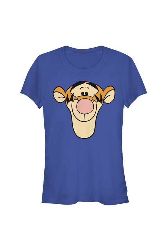 Junior's Winnie the Pooh Tigger Big Face Graphic Tee Royal Blue Medium