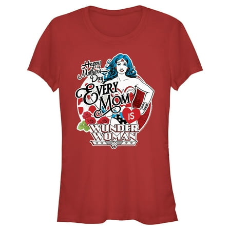 Junior's Wonder Woman Every Mom is Wonder Woman  Graphic Tee Red Large