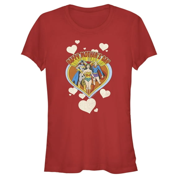 Junior's Wonder Woman Happy Mother's Day Heart Graphic Tee Red Large