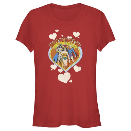 Junior's Wonder Woman Happy Mother's Day Heart Graphic Tee Red Small